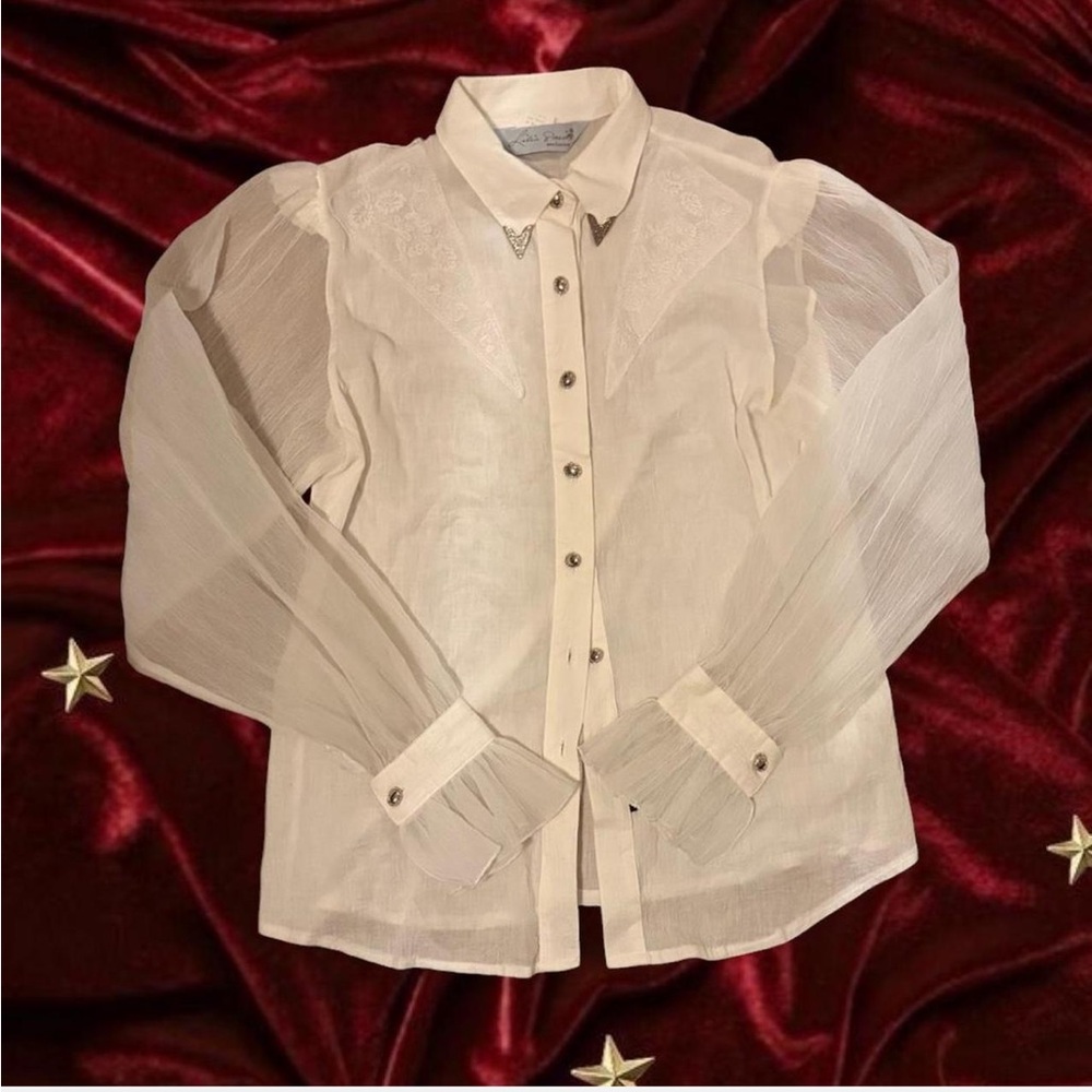 Vintage Lilia Smitty Western Lace Puff Sleeve button up Blouse